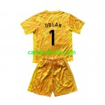 Camisolas de futebol Eslovénia Jan Oblak 1 Guarda Redes Criança Equipamento Principal Euro 2024 Manga Curta